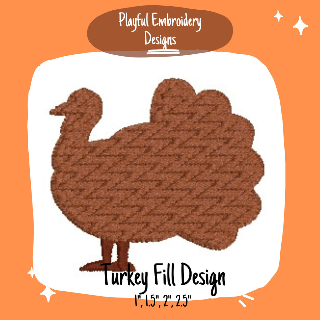 Turkey Silhouette Machine Embroidery Design, Fill Stitched Turkey Embroidery Design, Thanksgiving Design, Turkey Embroidery Design