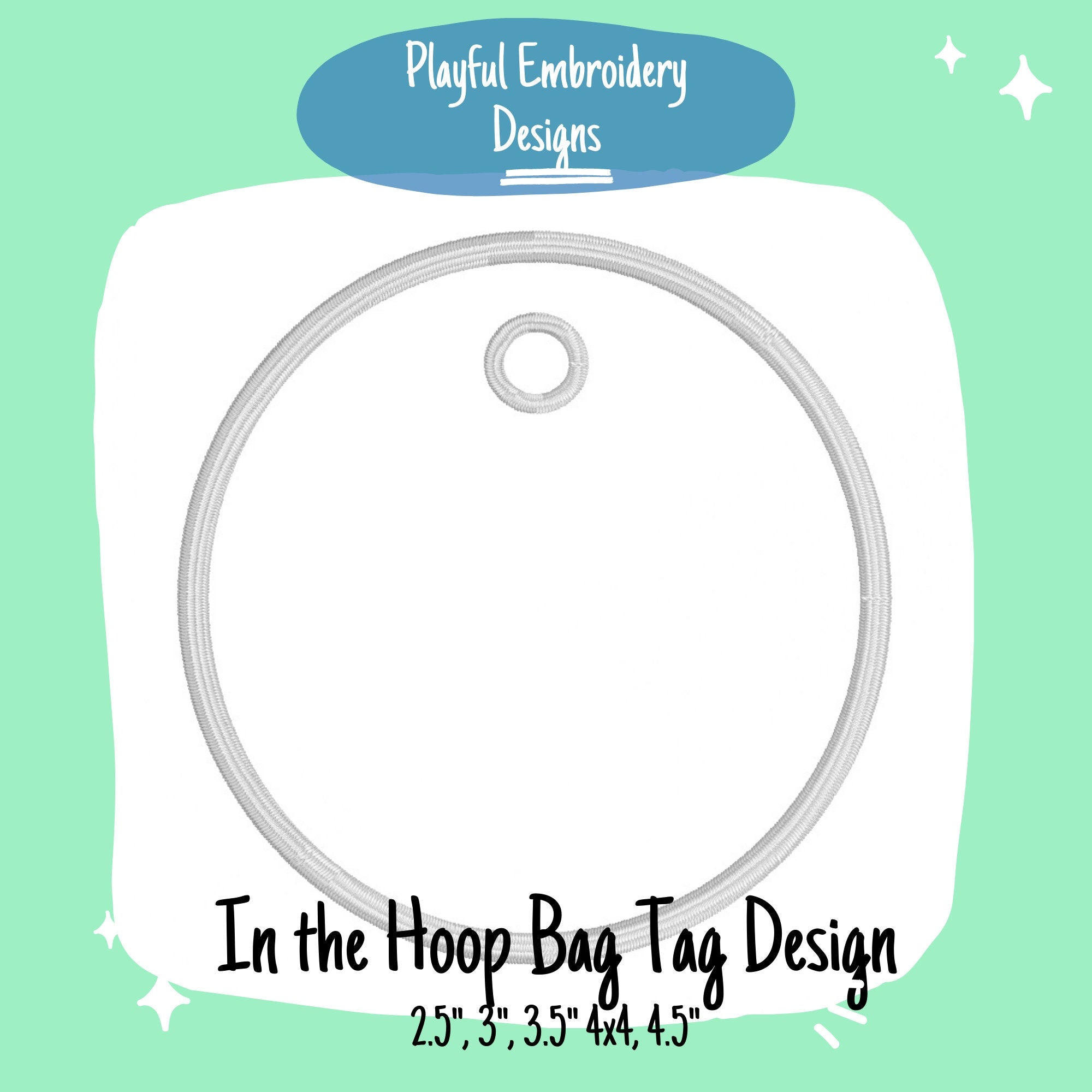 In The Hoop Circle Bag Tag or Ornament Machine Embroidery Design, Simple ITH Bag Tag, Gift Tag, 4x4