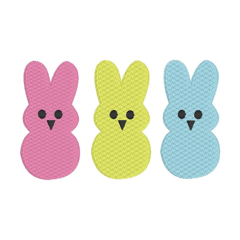 Trio of Bunny Machine Embroidery Design, Fill Stitched Bunny Trio Embroidery Design, Peep style Bunny, Easter Bunny Design