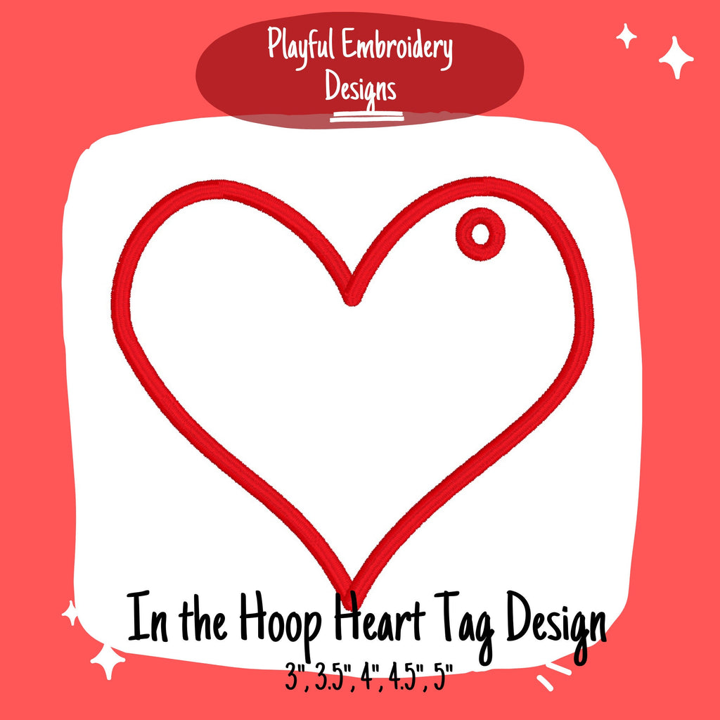 In The Hoop Heart Tag Machine Embroidery Design, Simple Heart ITH Bag Tag Design, Satin Stitch Heart Tag, Valentine's ITH Design 5x7 hoop
