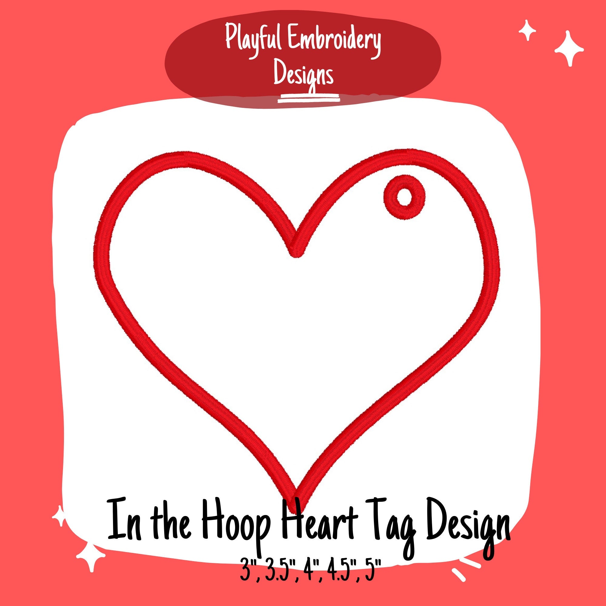 In The Hoop Heart Tag Machine Embroidery Design, Simple Heart ITH Bag Tag Design, Satin Stitch Heart Tag, Valentine's ITH Design 5x7 hoop