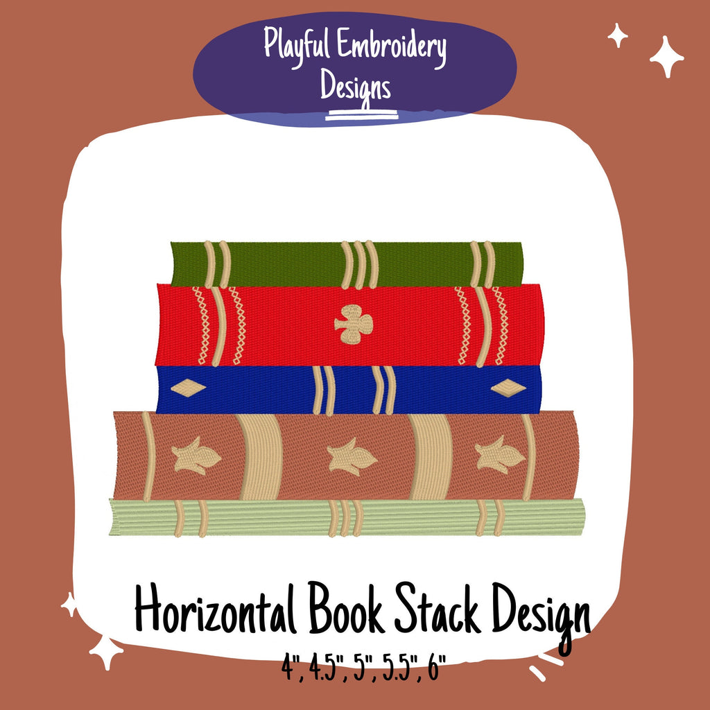 Vintage Style Book Stack Machine Embroidery Design, Book Embroidery Design to match book wallpaper, Library Embroidery Design