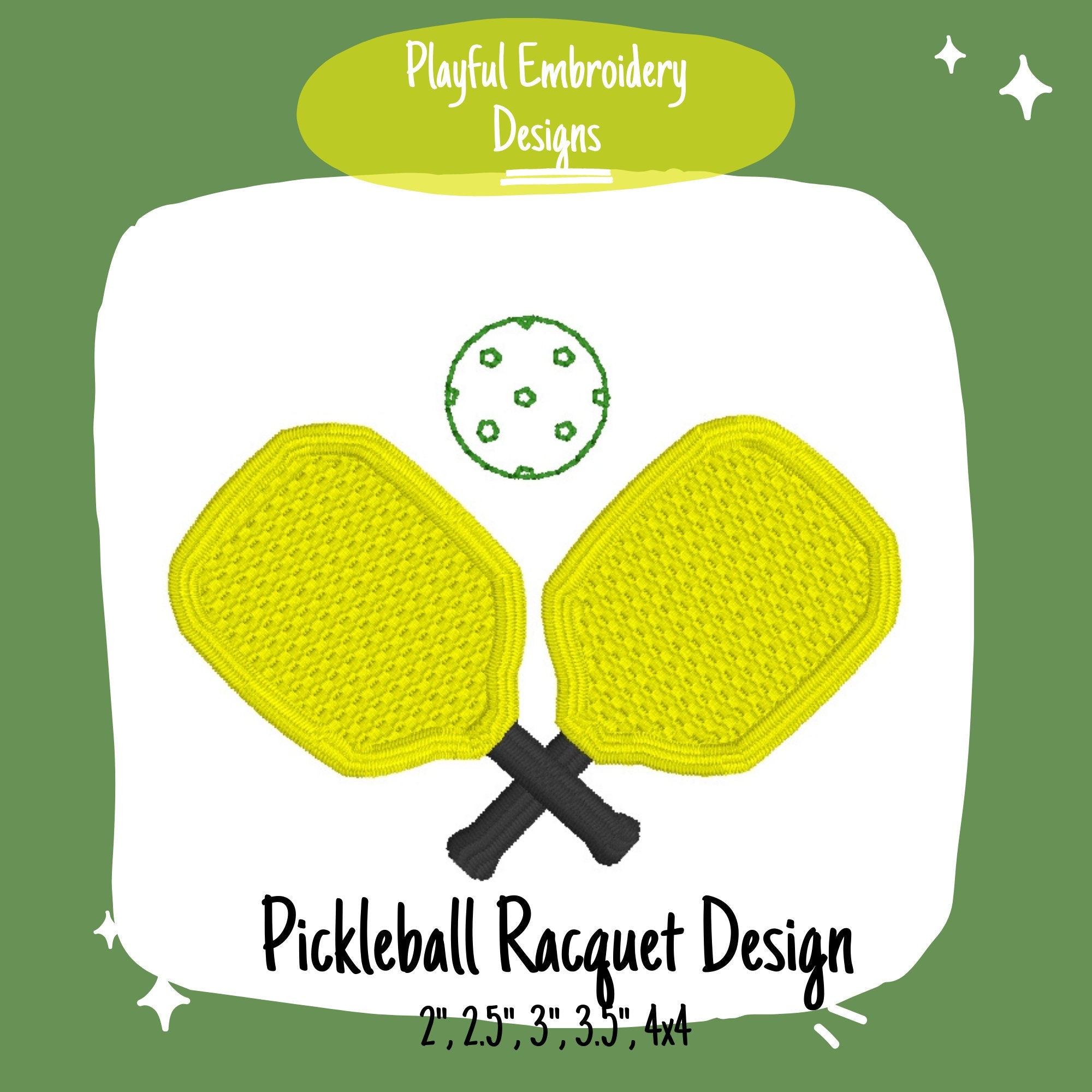 Pickleball Embroidery Design, Embroidered Pickleball Racquet Machine Embroidery Design, Quick Stitch Pickleball and Racquet Design