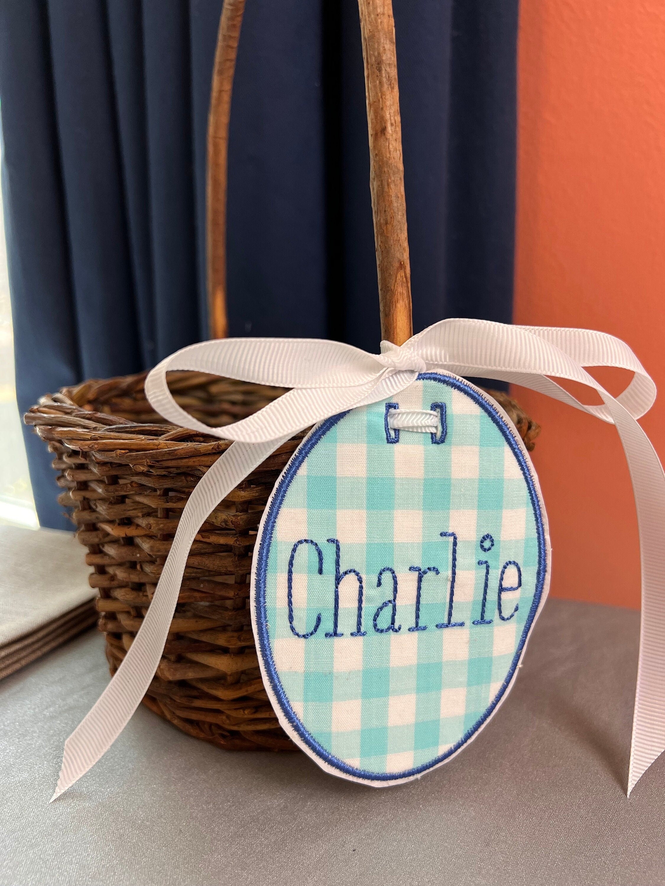 In the Hoop Easter Tag, Personalizable Easter Basket Tag, Easter Bag Tag, Oval Bag Tag, ITH Tag, In the Hoop Embroidery Design, ITH Oval Tag