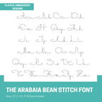 The Arabia Stitch Embroidery Font, Script Bean Stitch, Handwriting Machine Embroidery Font, Playful Embroidery, .75", 1", 1.5", 2" font size