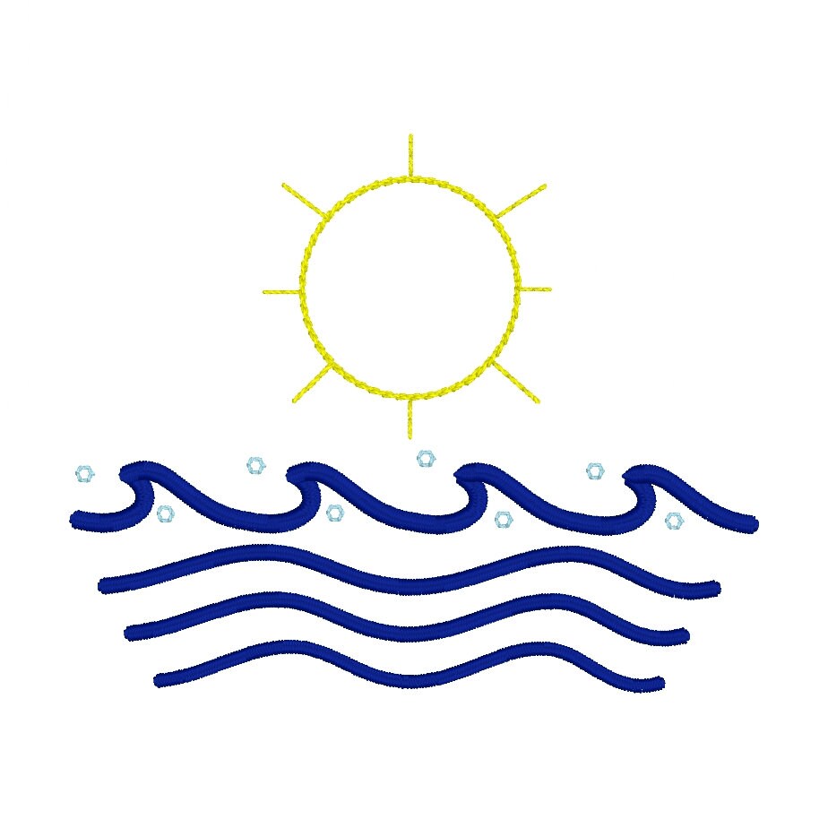 Seascape Machine Embroidery Design, Beach Embroidery Design, Summer Embroidery Design, Sun and waves Embroidery Design