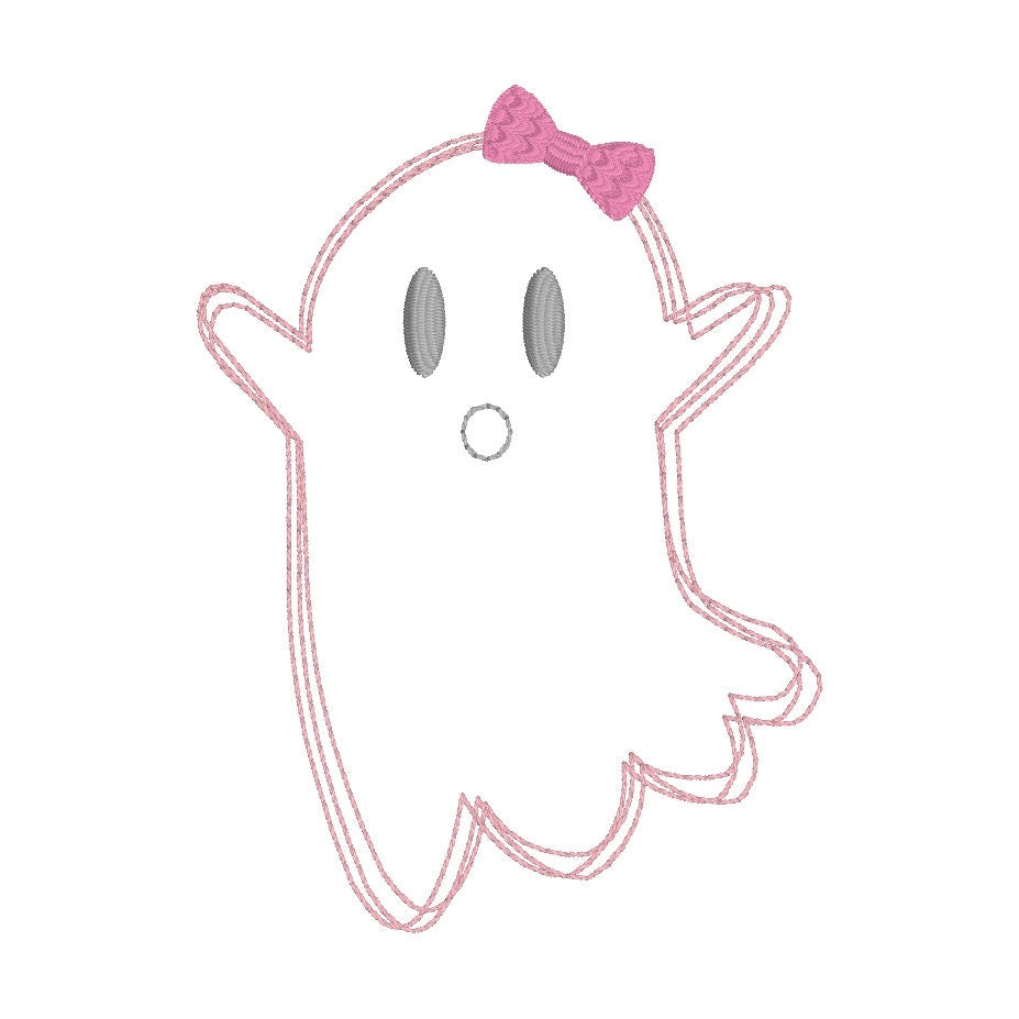 Girly Ghost Doodle Machine Embroidery Design, Quick Stitch Ghost Embroidery Design, Scribble Ghost Embroidery Design