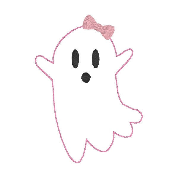 Girly Ghost Outline Machine Embroidery Design, Bean Stitch Ghost Design, Quick Stitch Ghost Embroidery Design