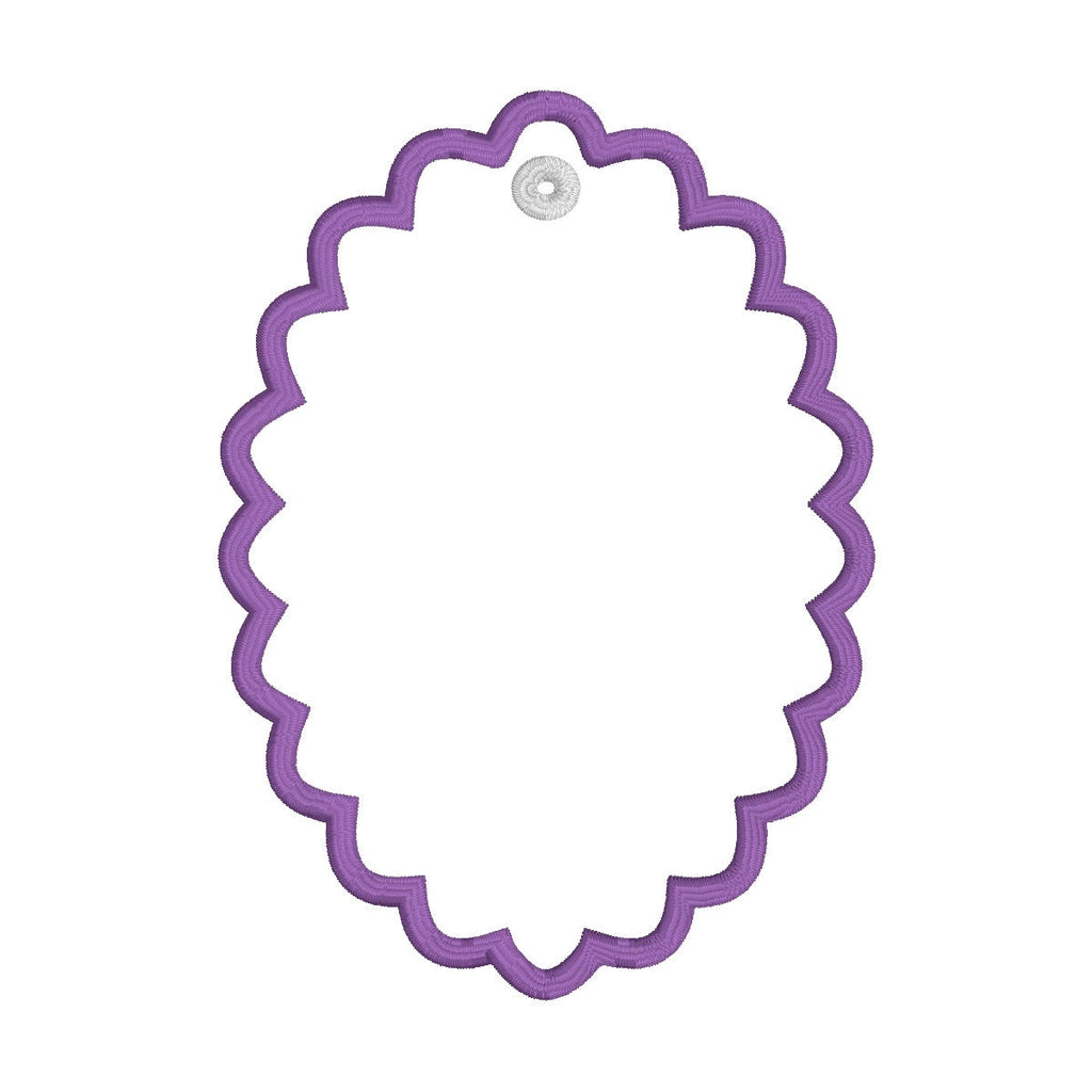 In The Hoop Scallop Oval Bag Tag or Ornament Machine Embroidery Design, Simple ITH Bag Tag, Gift Tag, 4x4, Scalloped Bag Tag