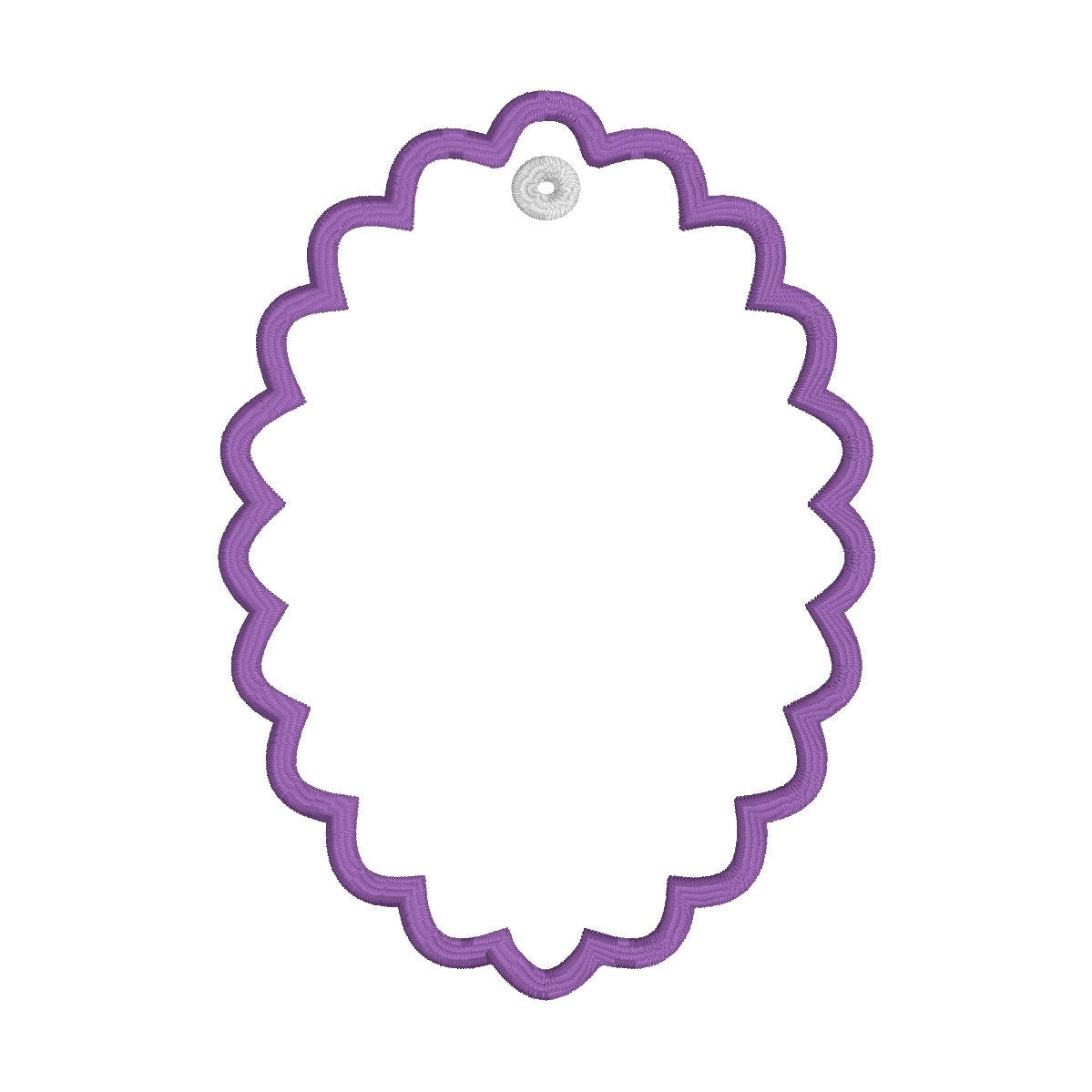 In The Hoop Scallop Oval Bag Tag or Ornament Machine Embroidery Design, Simple ITH Bag Tag, Gift Tag, 4x4, Scalloped Bag Tag