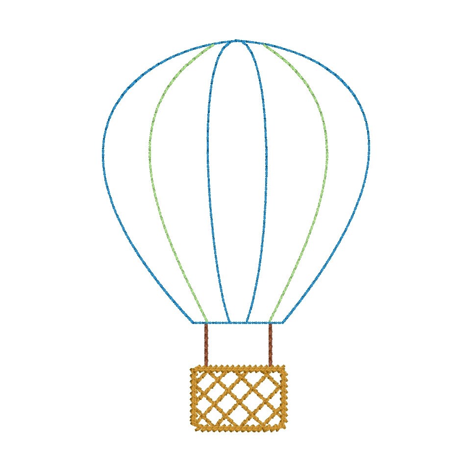 Hot Air Balloon Outline Machine Embroidery Design, Bean Stitch Balloon Design, Quick Stitch Hot Air Balloon Embroidery Design, Away We Go