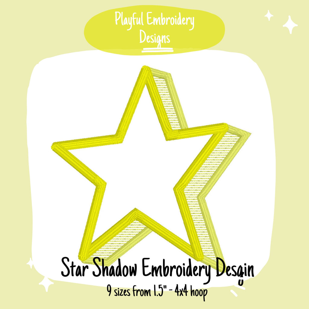 Shadow Star Design Machine Embroidery Design, Back to School Star Design, Star Student Embroidery Design