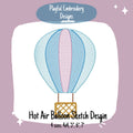 Hot Air Balloon Sketch Machine Embroidery Design, Sketch Balloon Design, Quick Stitch Hot Air Balloon Embroidery Design, Away We Go