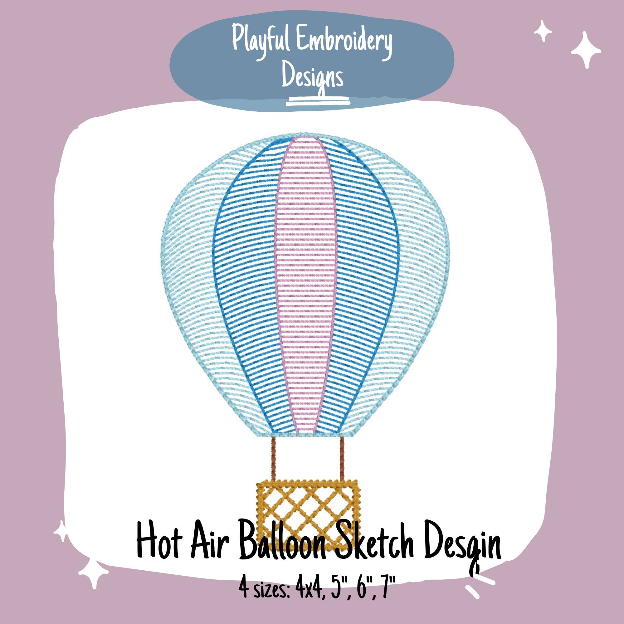 Hot Air Balloon Sketch Machine Embroidery Design, Sketch Balloon Design, Quick Stitch Hot Air Balloon Embroidery Design, Away We Go