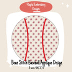 Baseball Bean Stitch Applique Design, Quick Stitch Baseball Embroidery Design, Bean Stitch Baseball Design