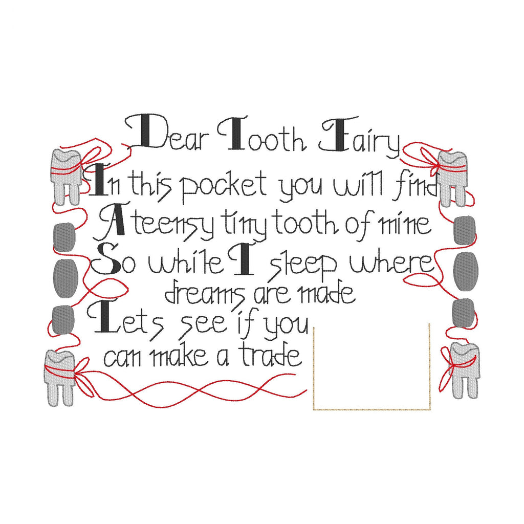 Tooth Fairy Pillow Embroidery Design, 5x7, Vintage Inspired Tooth Fairy Pillow Front, Machine Embroidery Design
