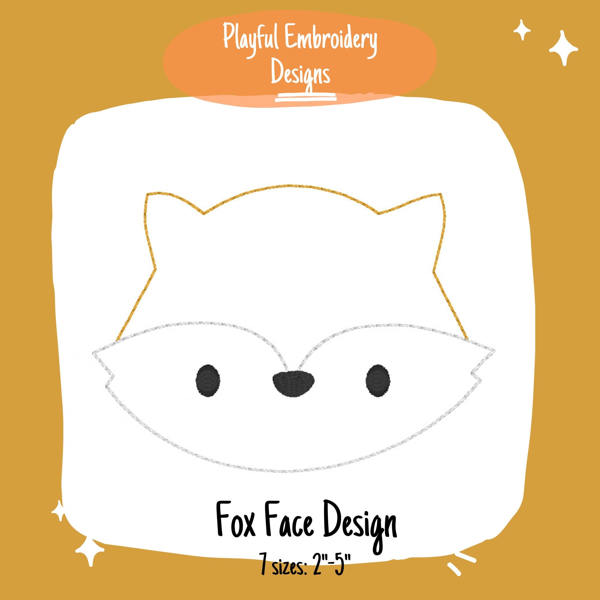 Fox Face Bean Stitch Outline Embroidery Design, Woodland Fox Machine Embroidery Design