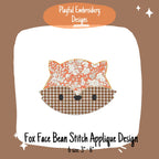 Fox Face Bean Stitch Applique Embroidery Design, Woodland Fox Machine Embroidery Design, Fox Applique Design