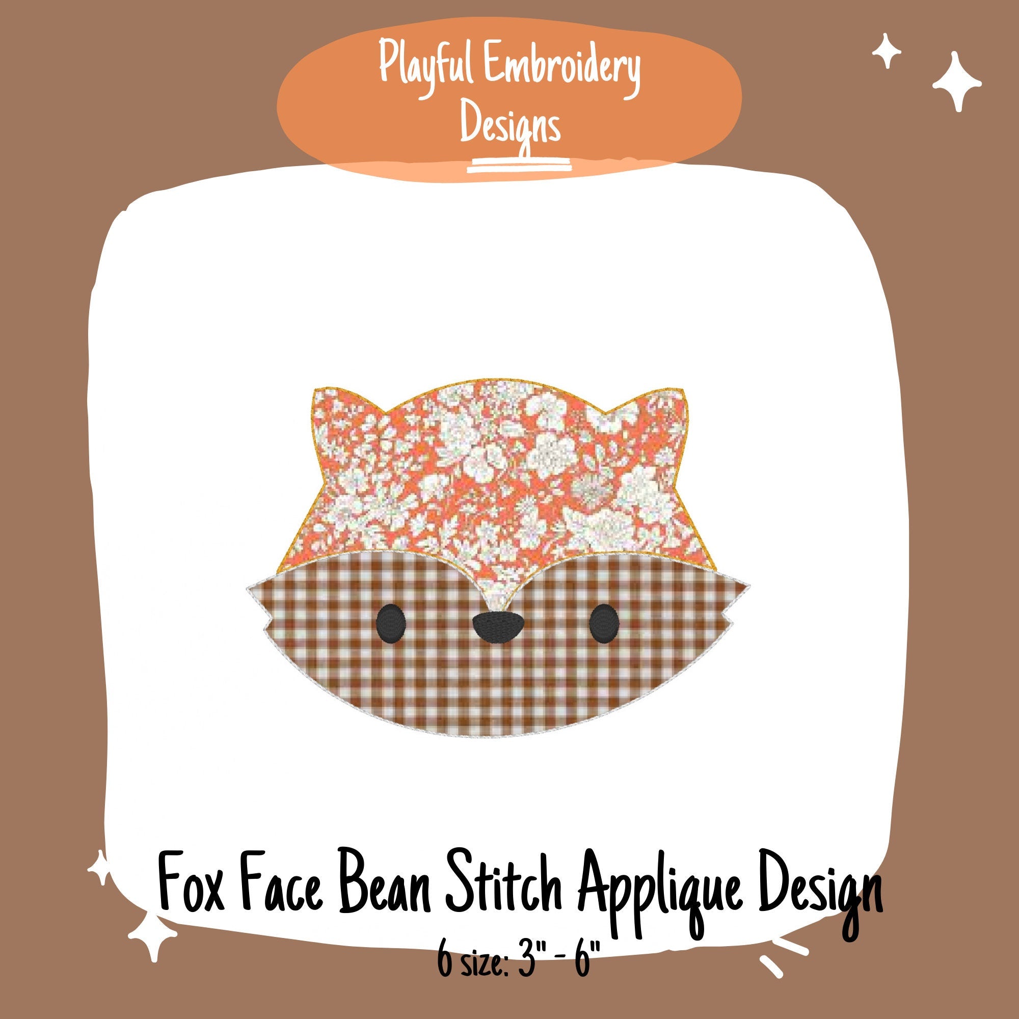 Fox Face Bean Stitch Applique Embroidery Design, Woodland Fox Machine Embroidery Design, Fox Applique Design