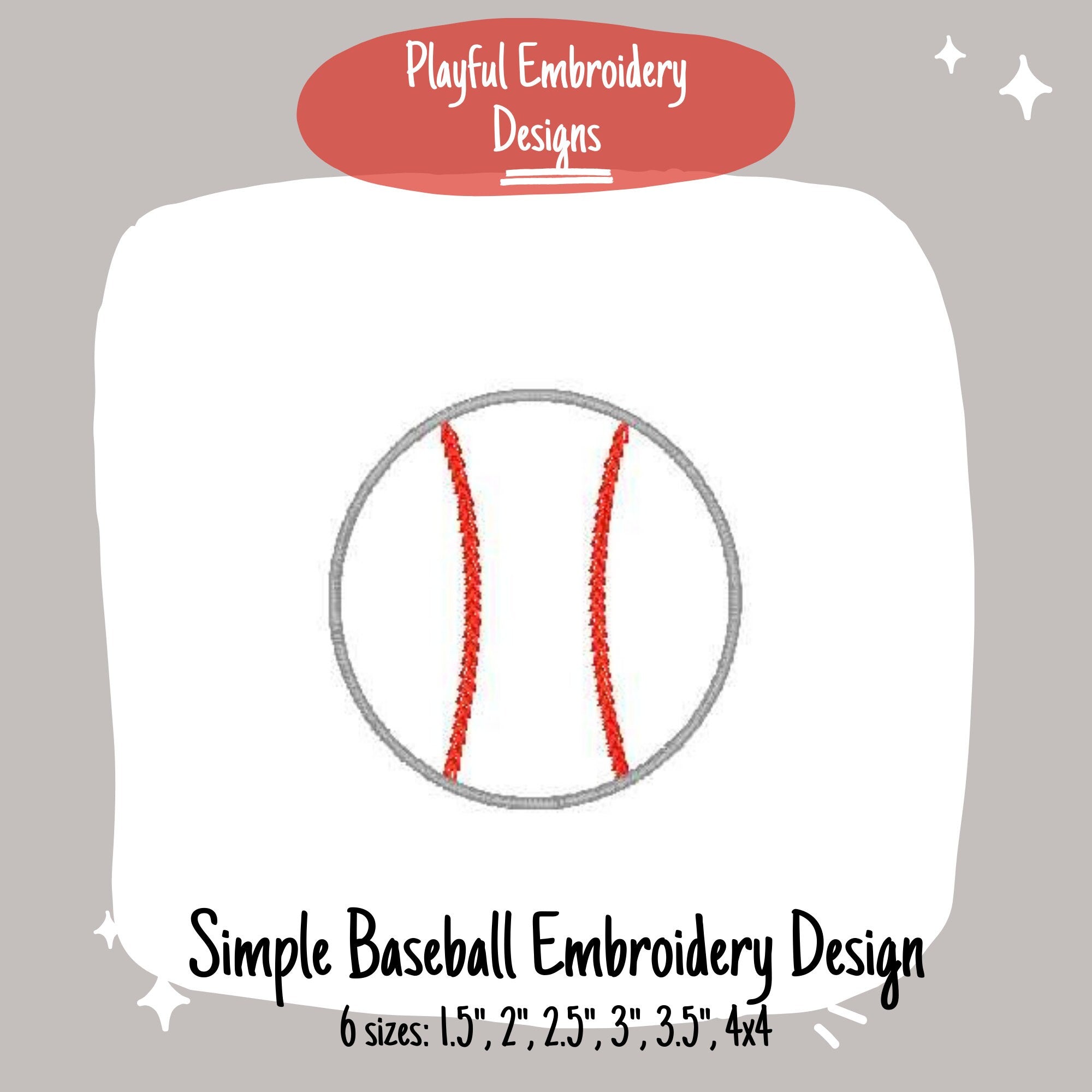 Baseball Embroidery Design, Quick Stitch Baseball Embroidery Design, Satin Stitch Baseball Design