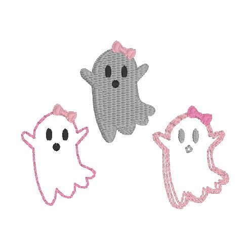Tiny Girly Ghost Machine Embroidery Design, Fill Ghost Design, Girl Ghost Doodle Design, Girly Ghost Machine Embroidery Designs