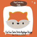Fox Face Satin Stitch Applique Embroidery Design, Woodland Fox Machine Embroidery Design, Fox Applique Design