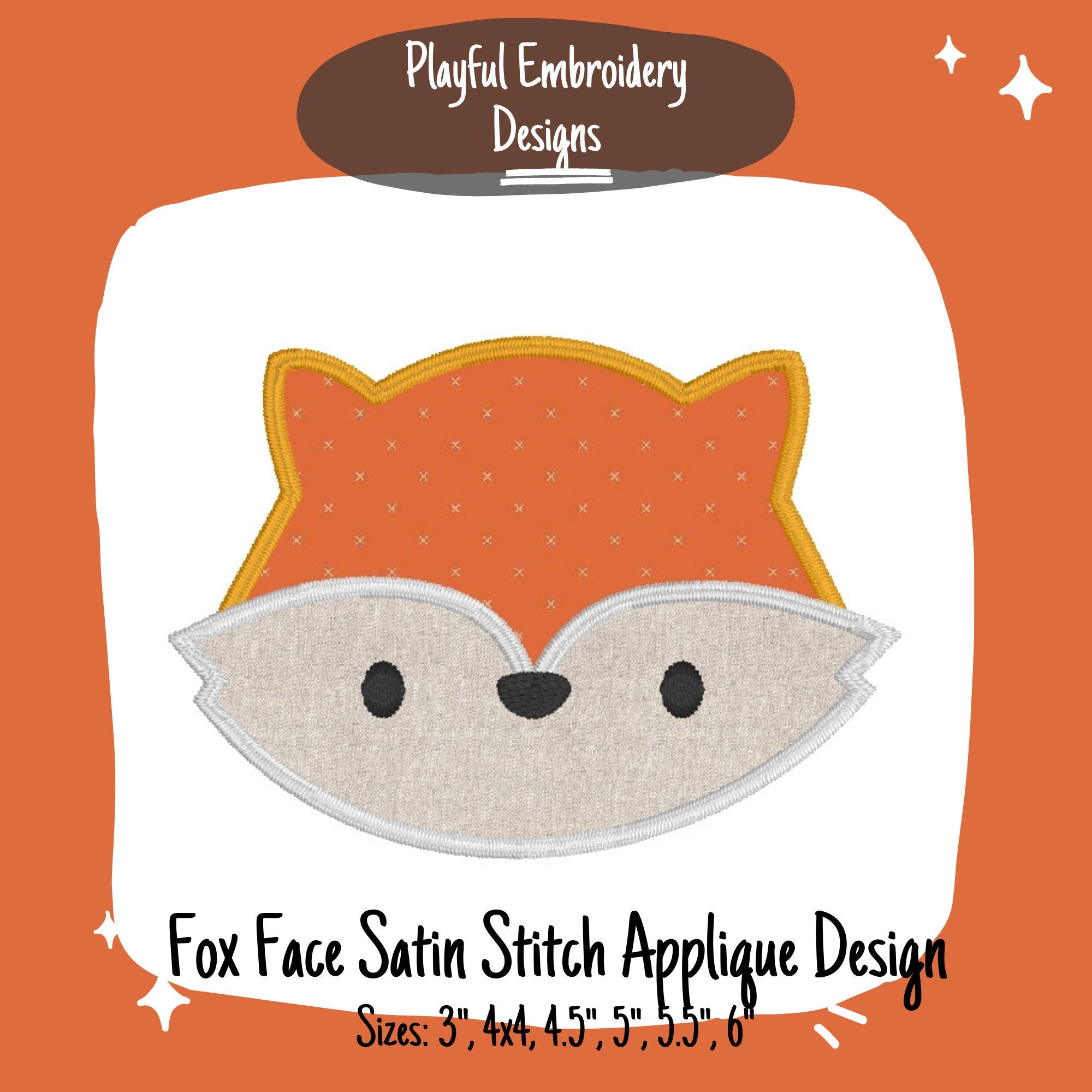 Fox Face Satin Stitch Applique Embroidery Design, Woodland Fox Machine Embroidery Design, Fox Applique Design