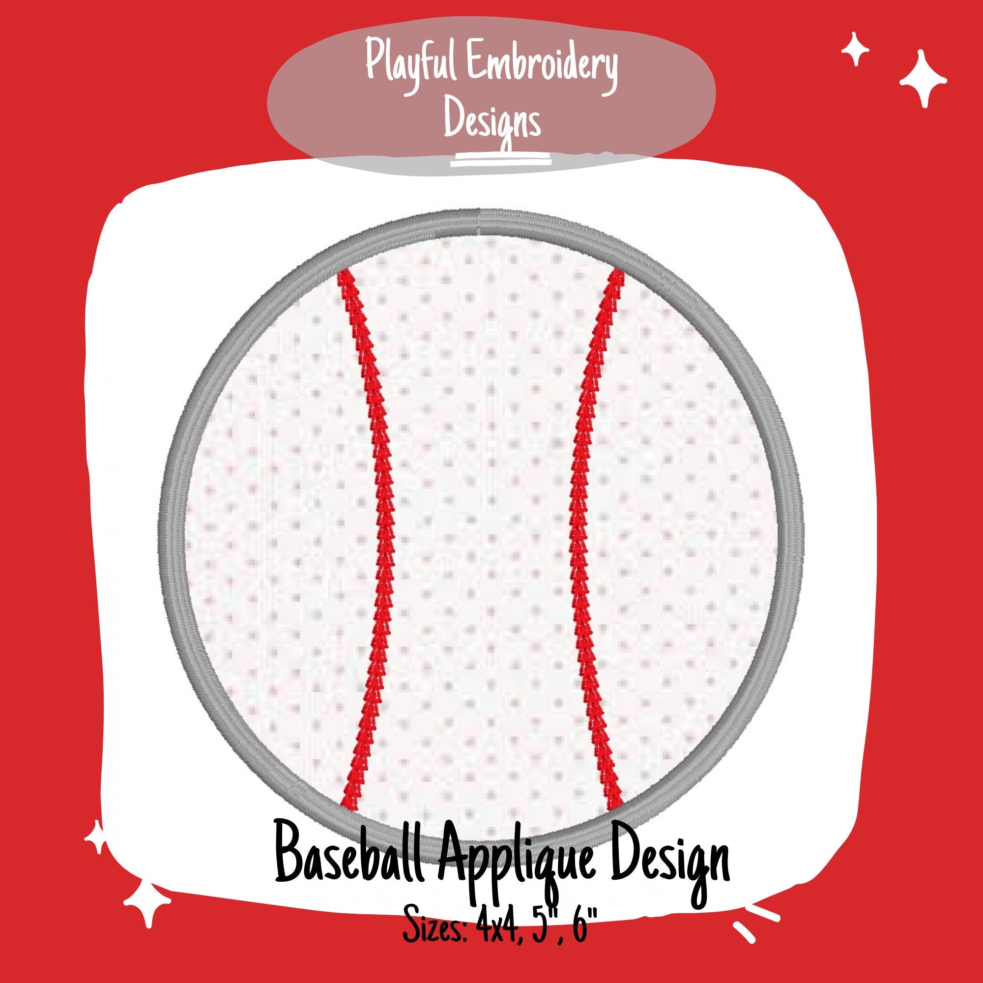 Baseball Satin Stitch Applique Design, Quick Stitch Baseball Embroidery Design, Satin Stitch Baseball Design