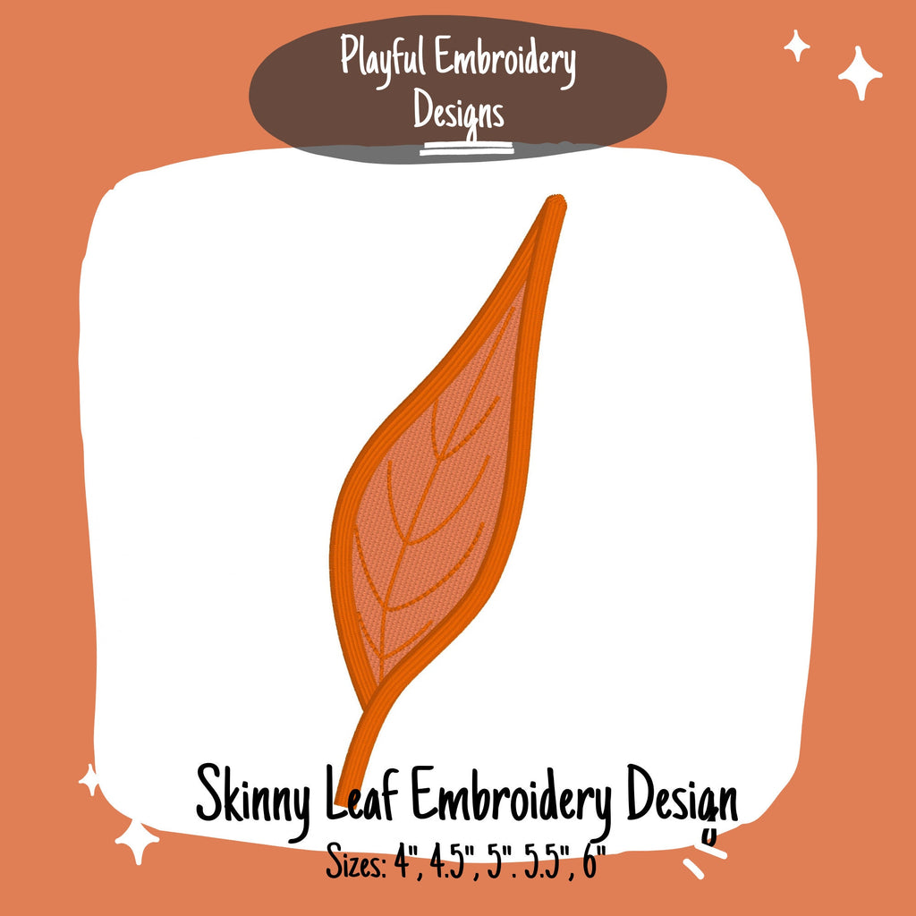 Large Skinny Leaf Machine Embroidery Design, Fall Leaves Embroidery Design