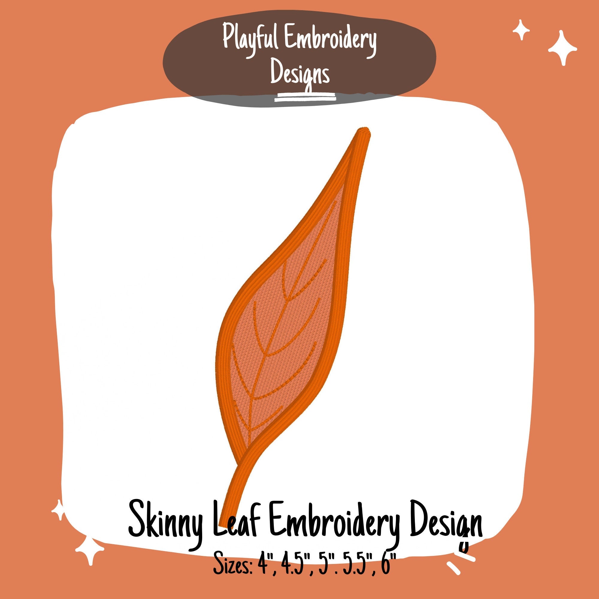 Large Skinny Leaf Machine Embroidery Design, Fall Leaves Embroidery Design