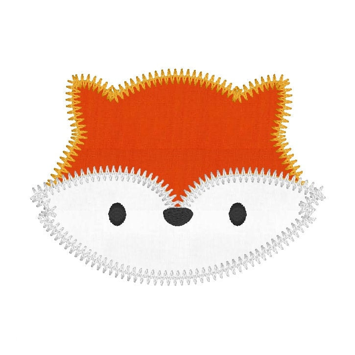 Fox Face Zig Zag Applique Embroidery Design, Woodland Fox Machine Embroidery Design, Fox Applique Design