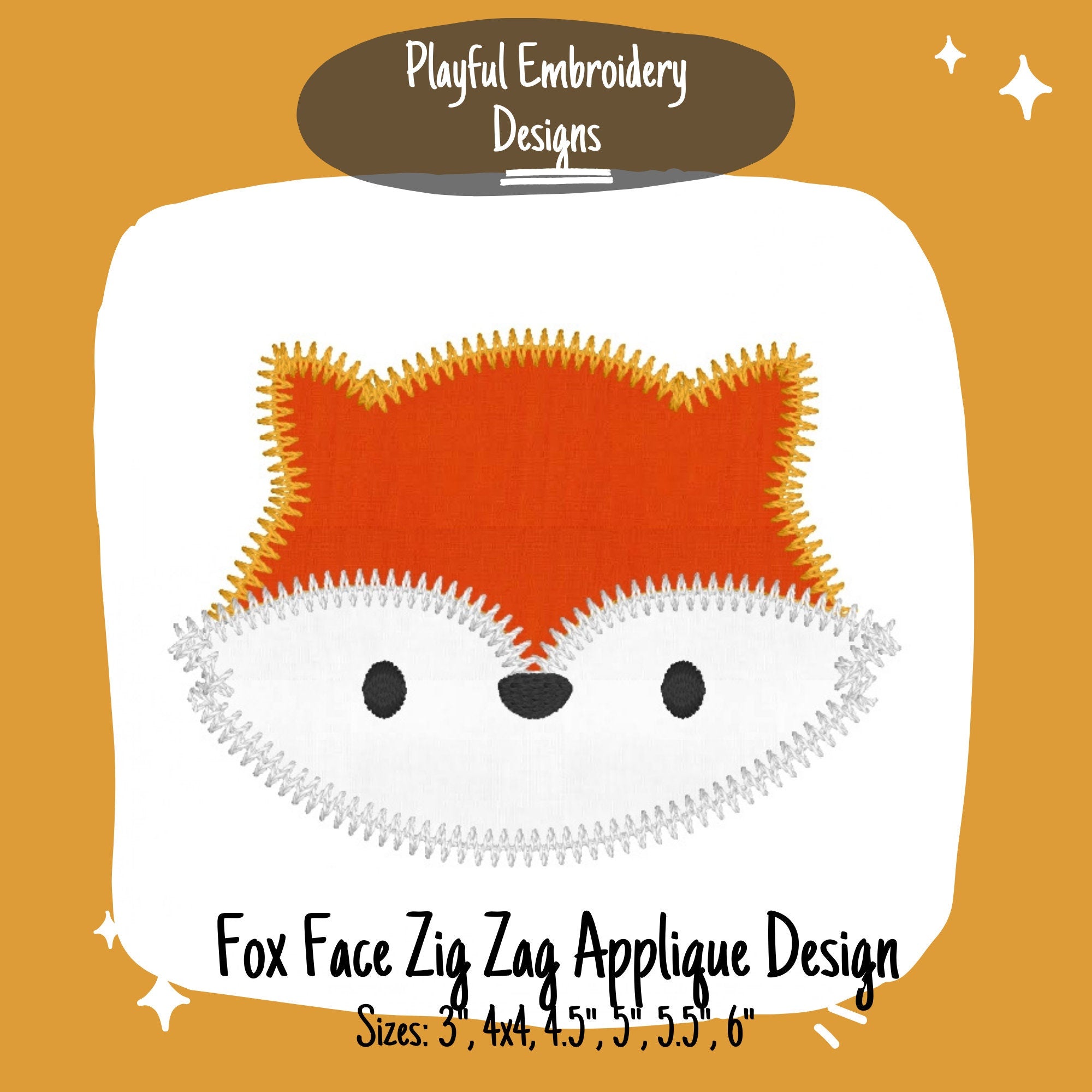 Fox Face Zig Zag Applique Embroidery Design, Woodland Fox Machine Embroidery Design, Fox Applique Design