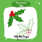 Holly Machine Embroidery Design, Mini Holly Embroidery Design, Christmas Designs for small embroidery, Bean Stitch Holly Design, Fill Stitch
