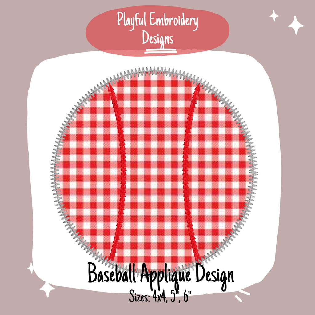 Baseball Applique Design, Baseball Zig Zag Stitch Applique Design, Quick Stitch Baseball Embroidery Design, Zig Zag Stitch Baseball Design