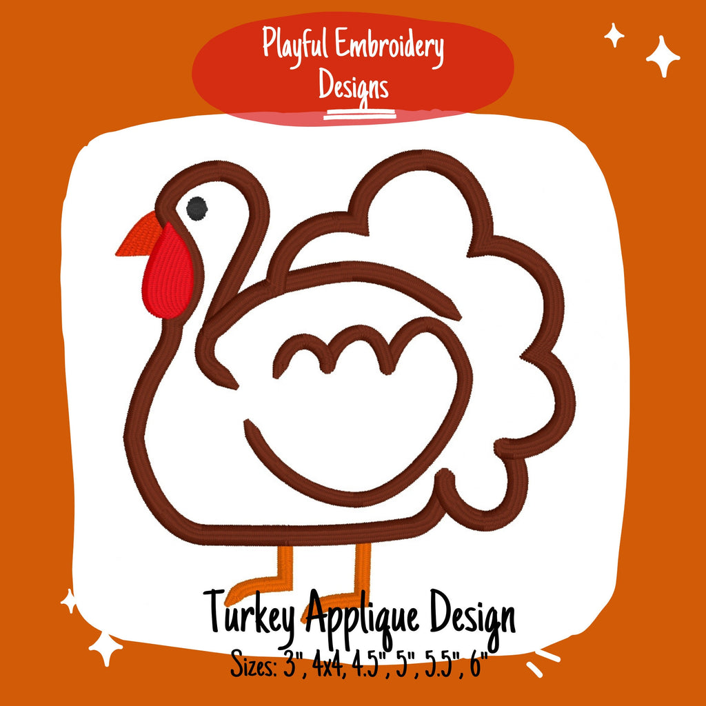 Turkey Applique Machine Embroidery Design, Satin Stitch Turkey Applique Machine Embroidery, Thanksgiving Design, Turkey Embroidery Design