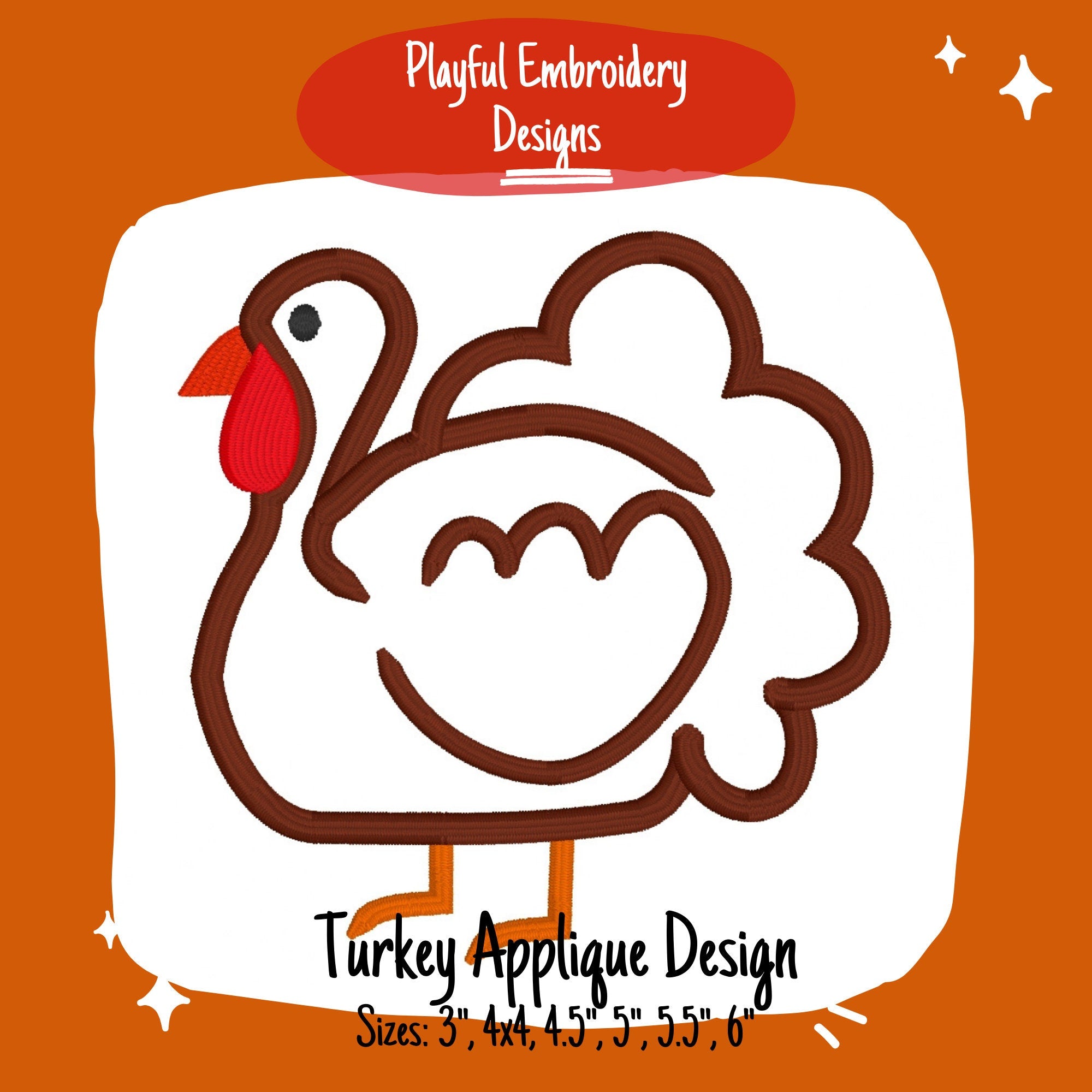 Turkey Applique Machine Embroidery Design, Satin Stitch Turkey Applique Machine Embroidery, Thanksgiving Design, Turkey Embroidery Design