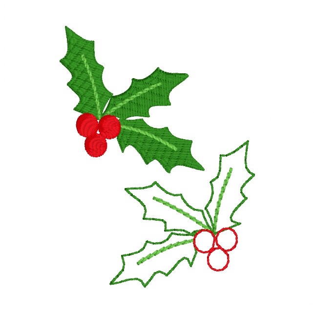 Tiny Holly Machine Embroidery Design, Mini Holly Embroidery Design, Tiny Christmas Designs for small embroidery, Bean Stitch Holly Design