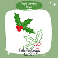 Tiny Holly Machine Embroidery Design, Mini Holly Embroidery Design, Tiny Christmas Designs for small embroidery, Bean Stitch Holly Design