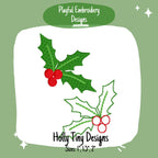 Tiny Holly Machine Embroidery Design, Mini Holly Embroidery Design, Tiny Christmas Designs for small embroidery, Bean Stitch Holly Design