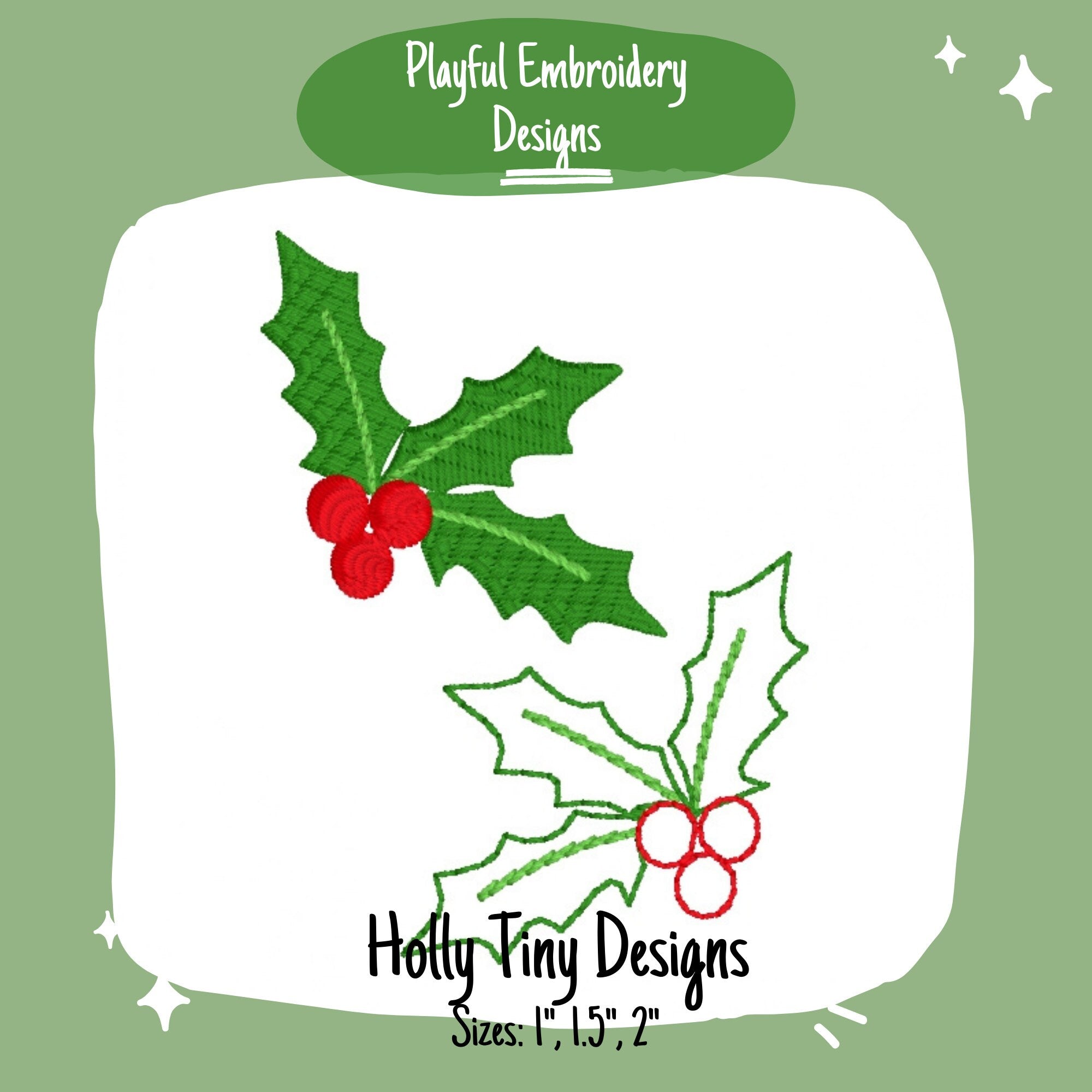 Tiny Holly Machine Embroidery Design, Mini Holly Embroidery Design, Tiny Christmas Designs for small embroidery, Bean Stitch Holly Design