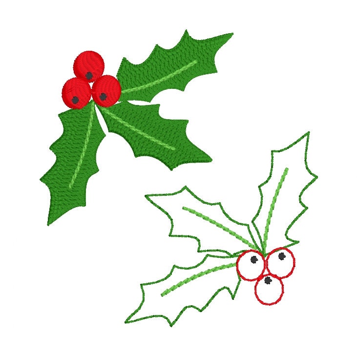 Holly Machine Embroidery Design, Mini Holly Embroidery Design, Christmas Designs for small embroidery, Bean Stitch Holly Design, Fill Stitch
