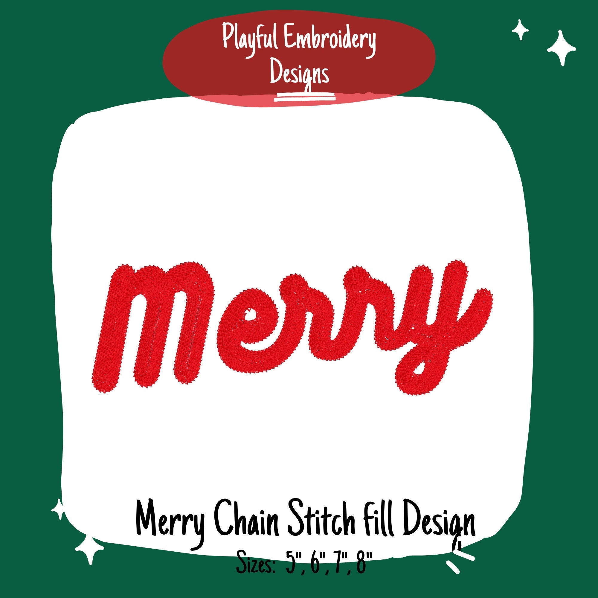 Merry Machine Embroidery Design, Merry Chain Stitch Fill Machine Embroidery Design, 4 sizes: 5", 6", 7", 8", Chain Stitch Design