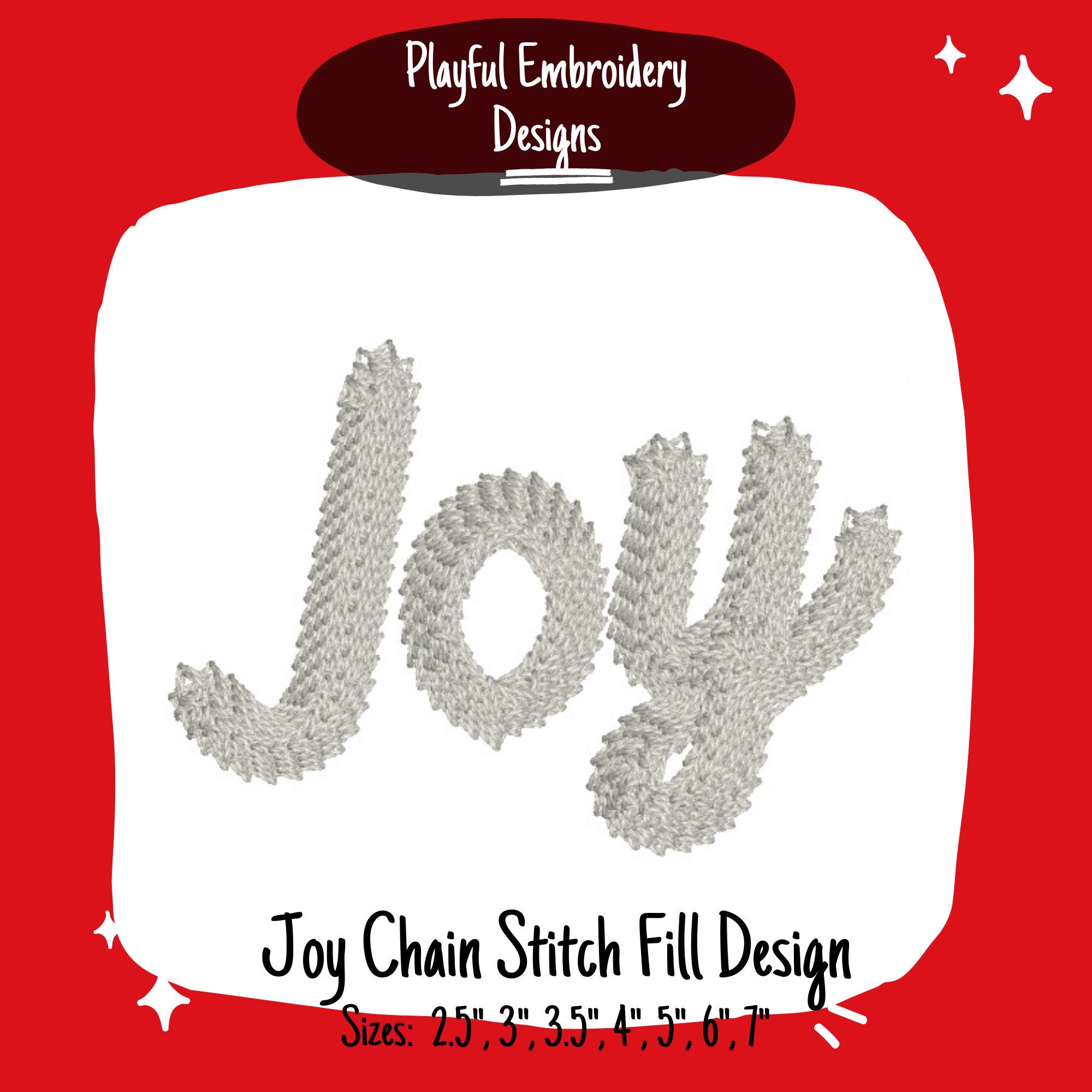 Joy Machine Embroidery Design, Joy Chain Stitch Fill Machine Embroidery Design, Chain Stitch Design