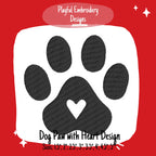 Dog Paw Print with Heart Machine Embroidery Design, Heart Fill Stitched Dog Paw Embroidery Design, Valentine's Dog Design