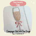 Champagne Glass with Bow Machine Embroidery Design, Cocktail Embroidery Design, Seasonal Champagne Glass Design