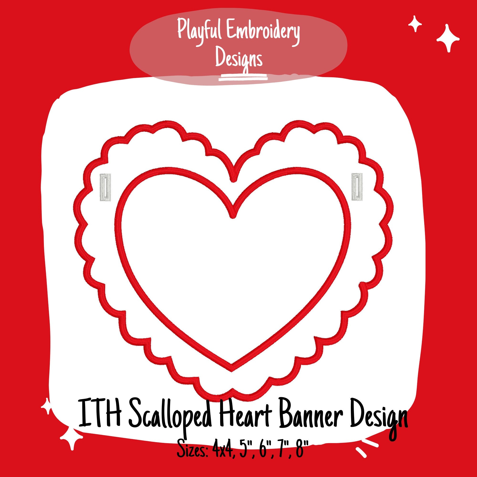 In The Hoop Scalloped Heart Banner Machine Embroidery Design, ITH Scalloped Heart Banner Design, ITH Valentine Banner