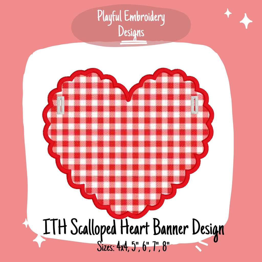 In The Hoop Scalloped Heart Banner Machine Embroidery Design, ITH Valentine Banner, ITH Scalloped Heart Banner Design