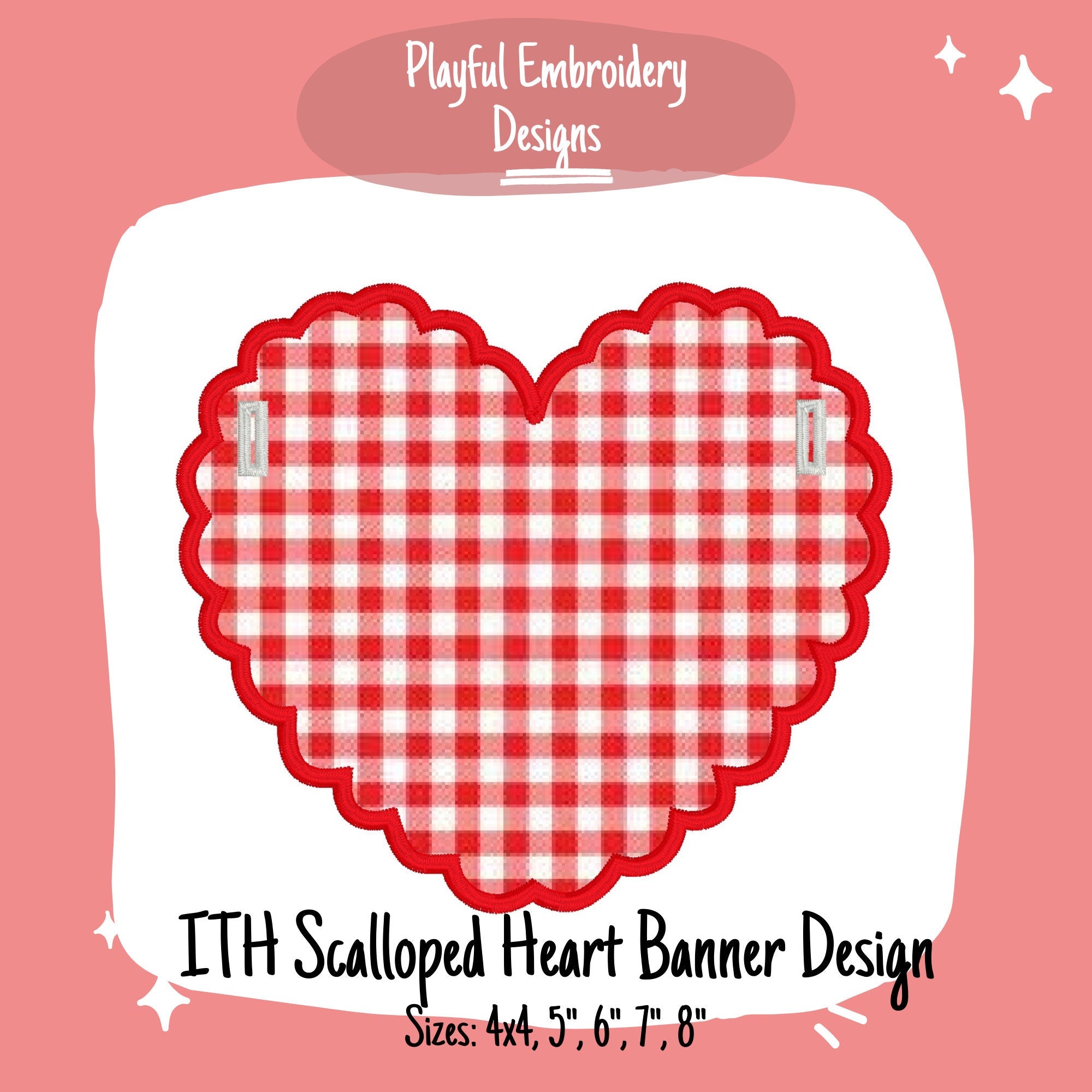 In The Hoop Scalloped Heart Banner Machine Embroidery Design, ITH Valentine Banner, ITH Scalloped Heart Banner Design