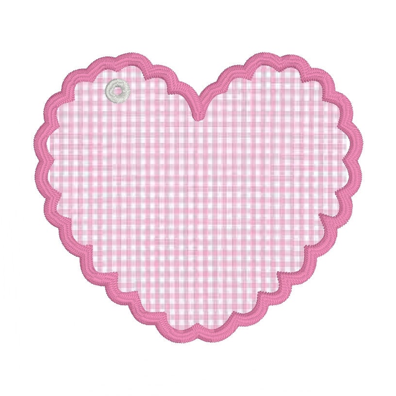 In The Hoop Scalloped Heart Tag Machine Embroidery Design, Heart ITH Bag Tag Design, Satin Stitch Heart Tag, Valentine's ITH Design