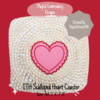 In The Hoop Scalloped Heart Coaster Machine Embroidery Design, ITH Scalloped Heart Napkin Design, ITH Valentine Napkin